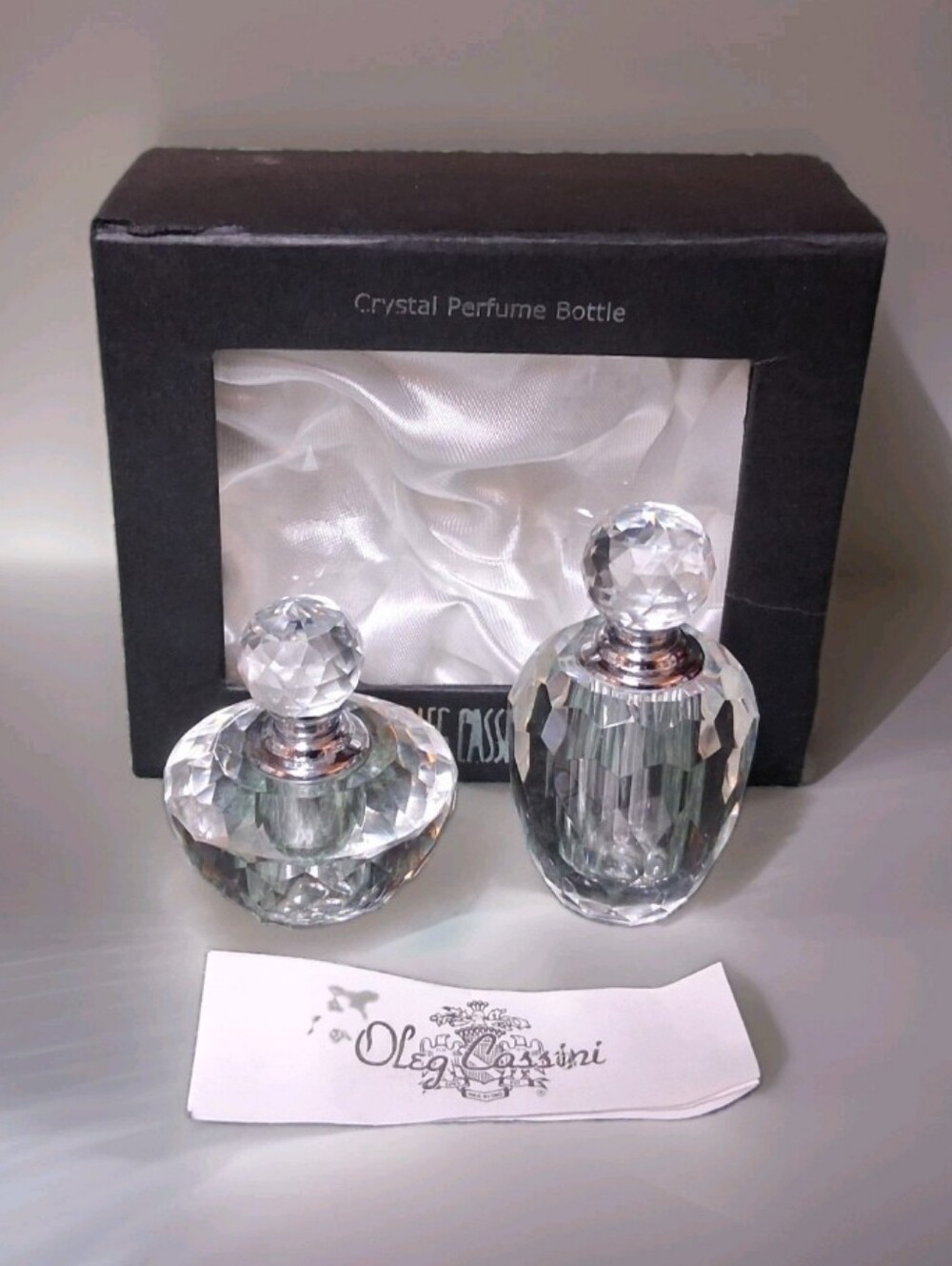 Set Of 2 Oleg Cassini Crystal Refillable Perfume Bottles NIB